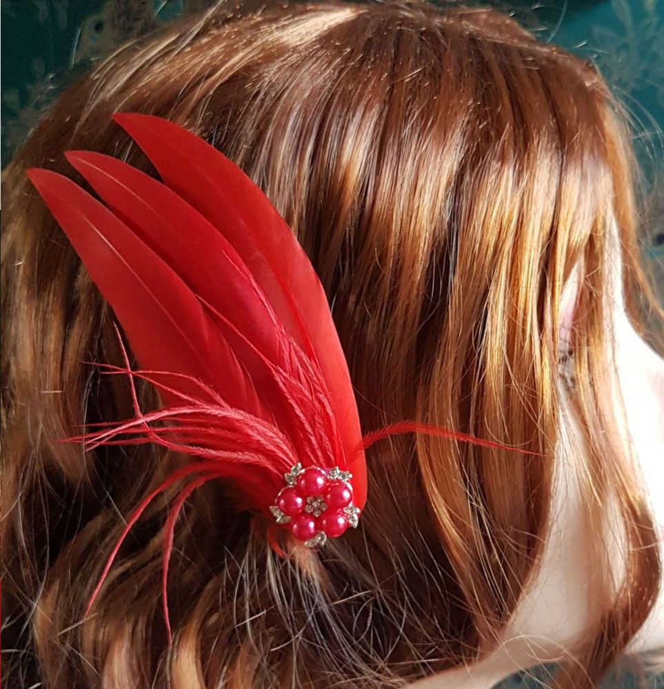 Red Hair Clip - Feather Accessories | Feather Planet