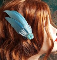 Baby Blue Feather Hair Clip, Pointed