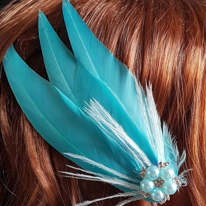Turquoise Feather Hair Clip, Pointed