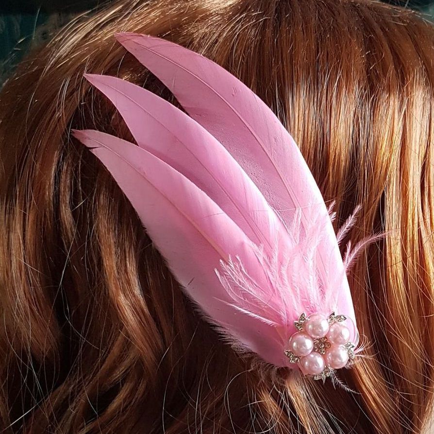 Baby Pink Feather Hair Clip, Pointed