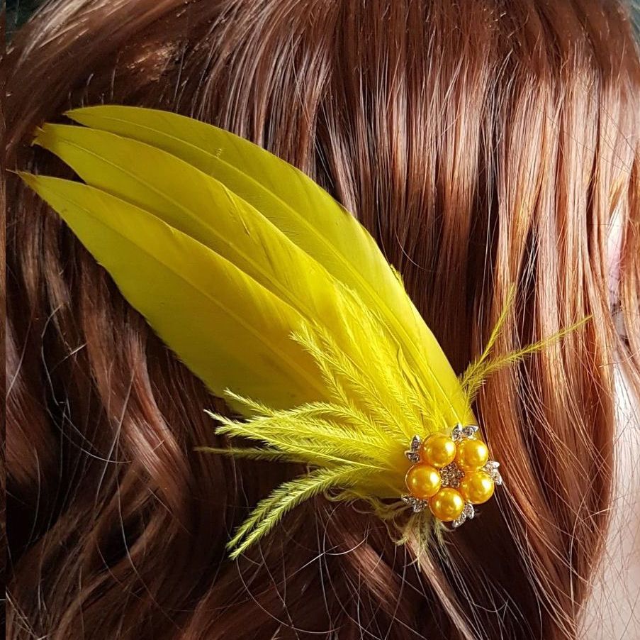 Yellow Feather Hair Clip, Pointed