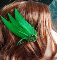 Green Feather Hair Clip, Pointed