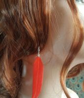 Bright Red Goose Feather Earrings