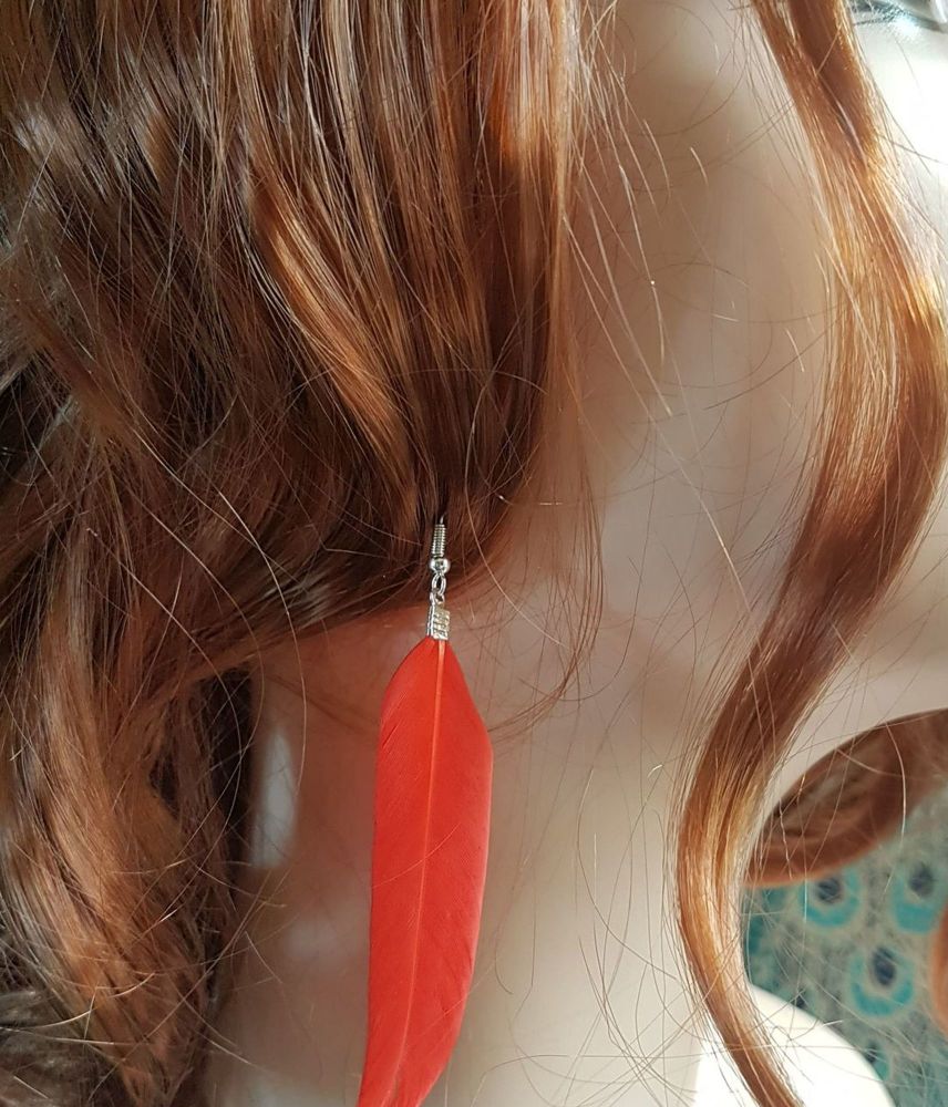 Hot Red Goose Feather Earrings
