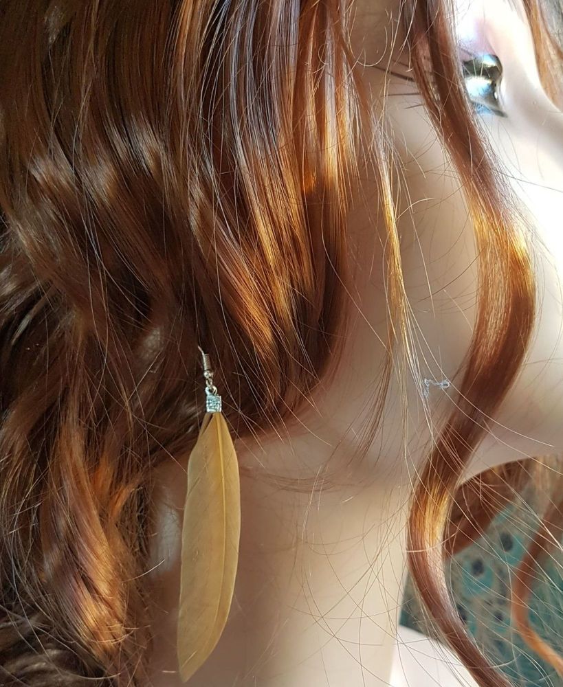 Beige Handcrafted Feather Earrings