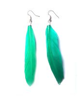 Green Teal Feather Earrings