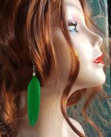 Green and Silver Feather Earrings