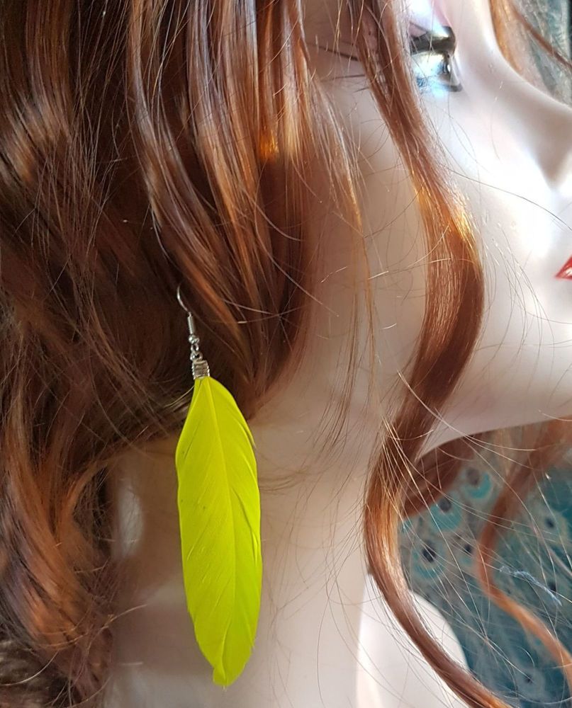 Bright Yellow Goose Feather Earrings