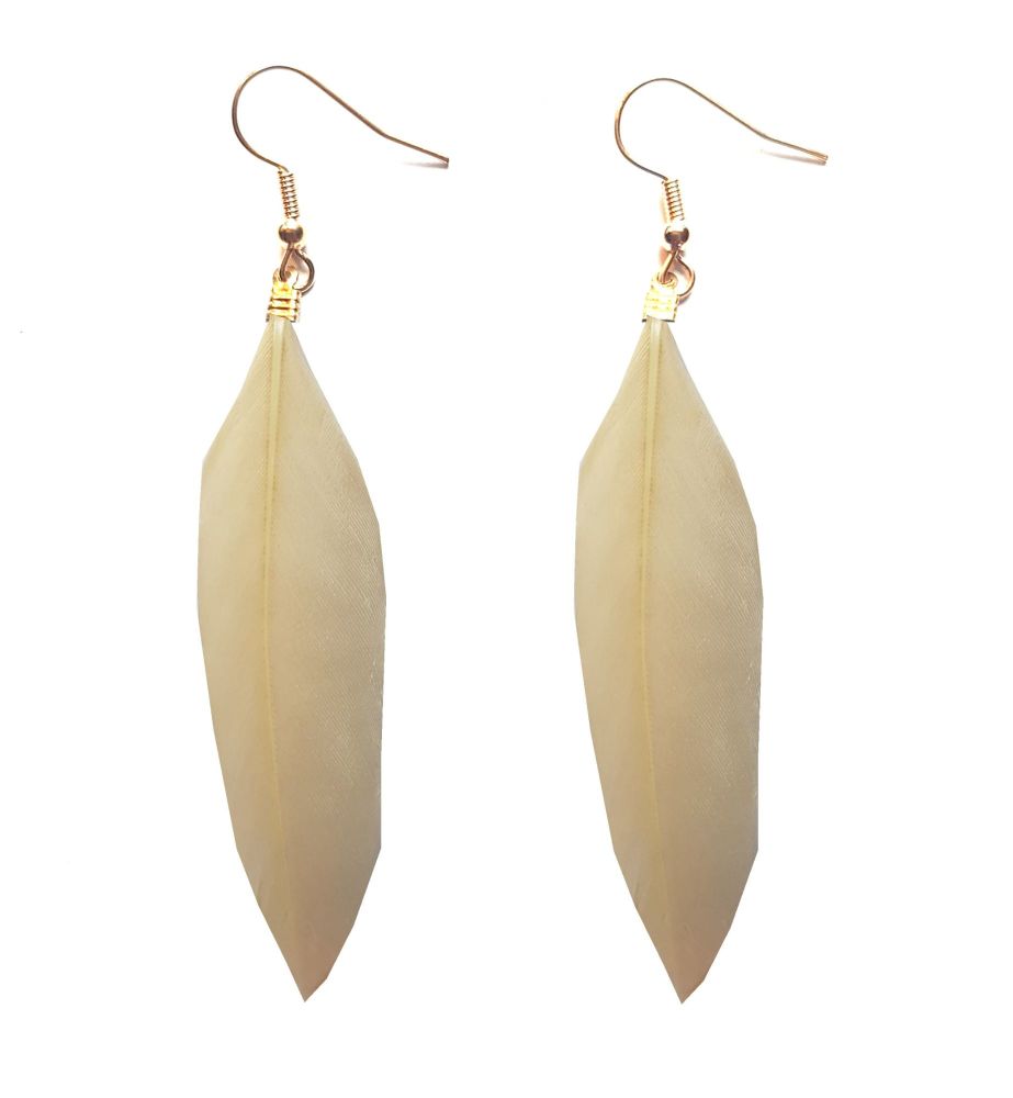 Ivory and Gold Goose Feather Earrings