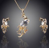 Peacock Necklace and Earrings Jewellery Set - Crystal and Gold