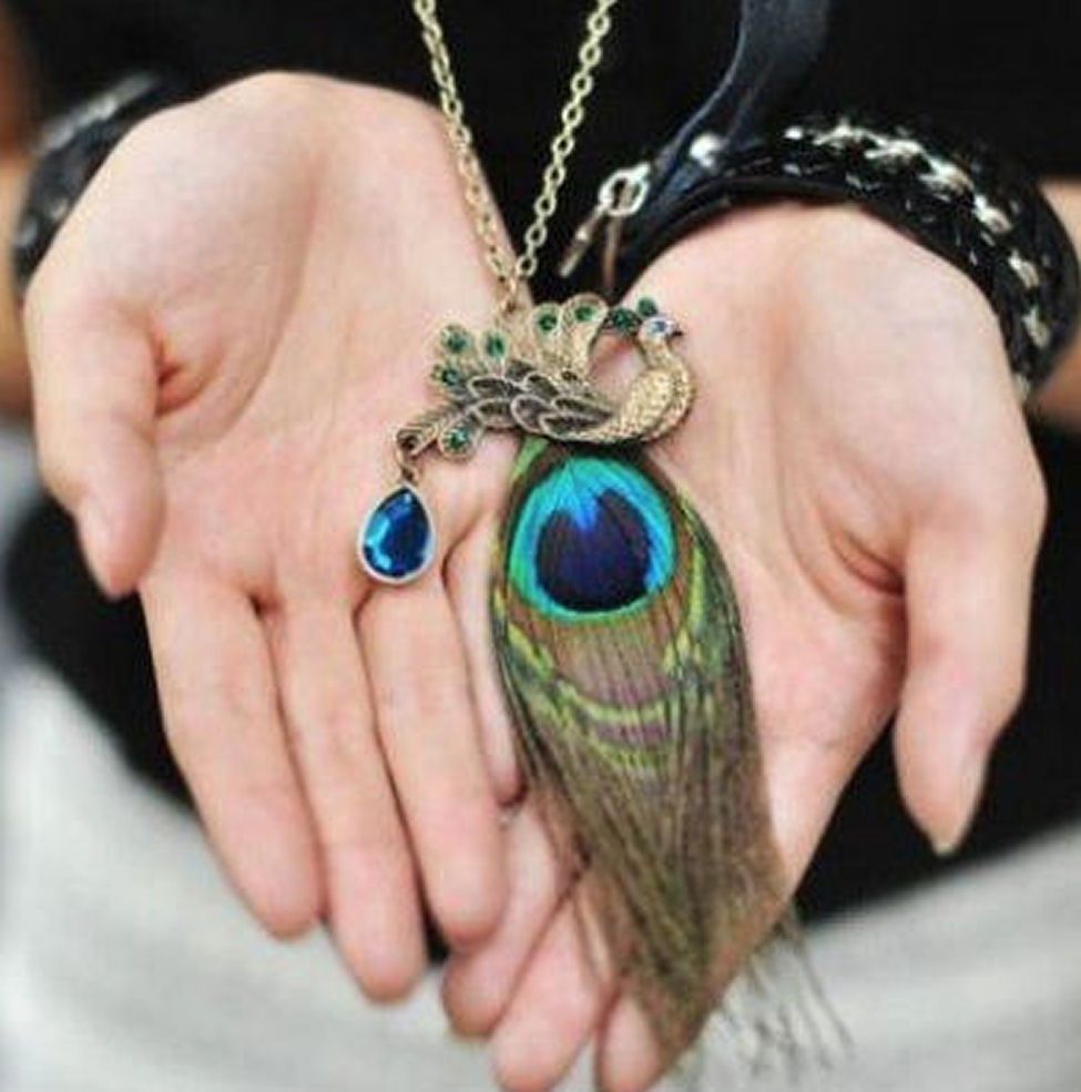 Peacock Feather Necklace with Real Peacock Eye Feather