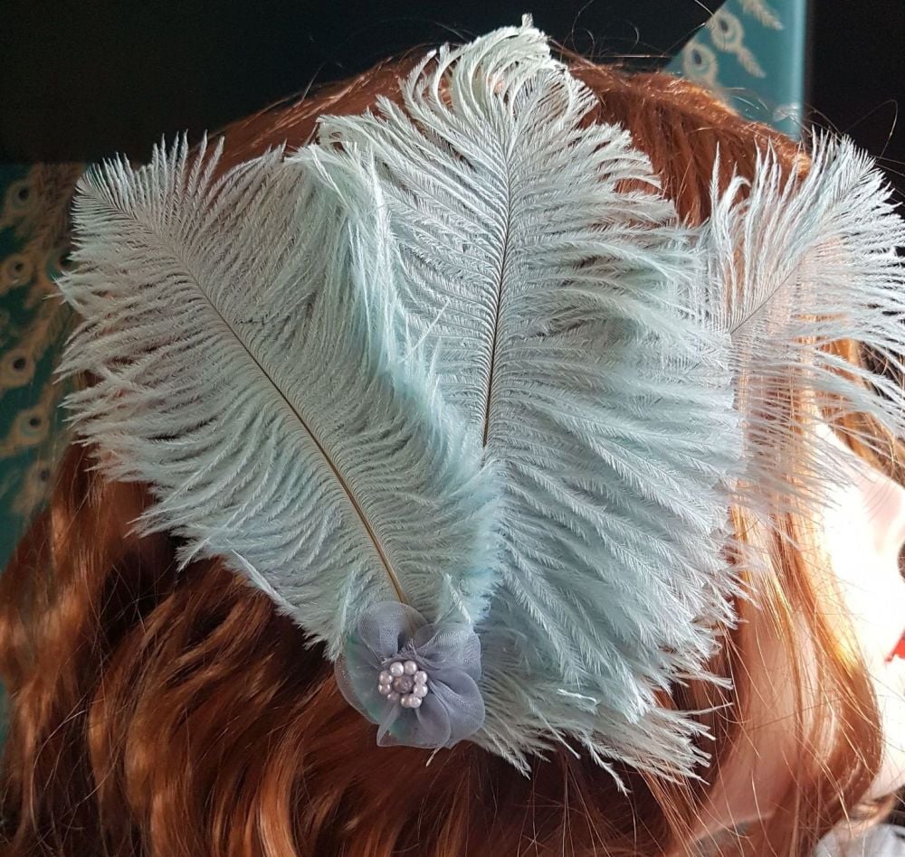 Baby Blue Ostrich Feather Headpiece Clip
