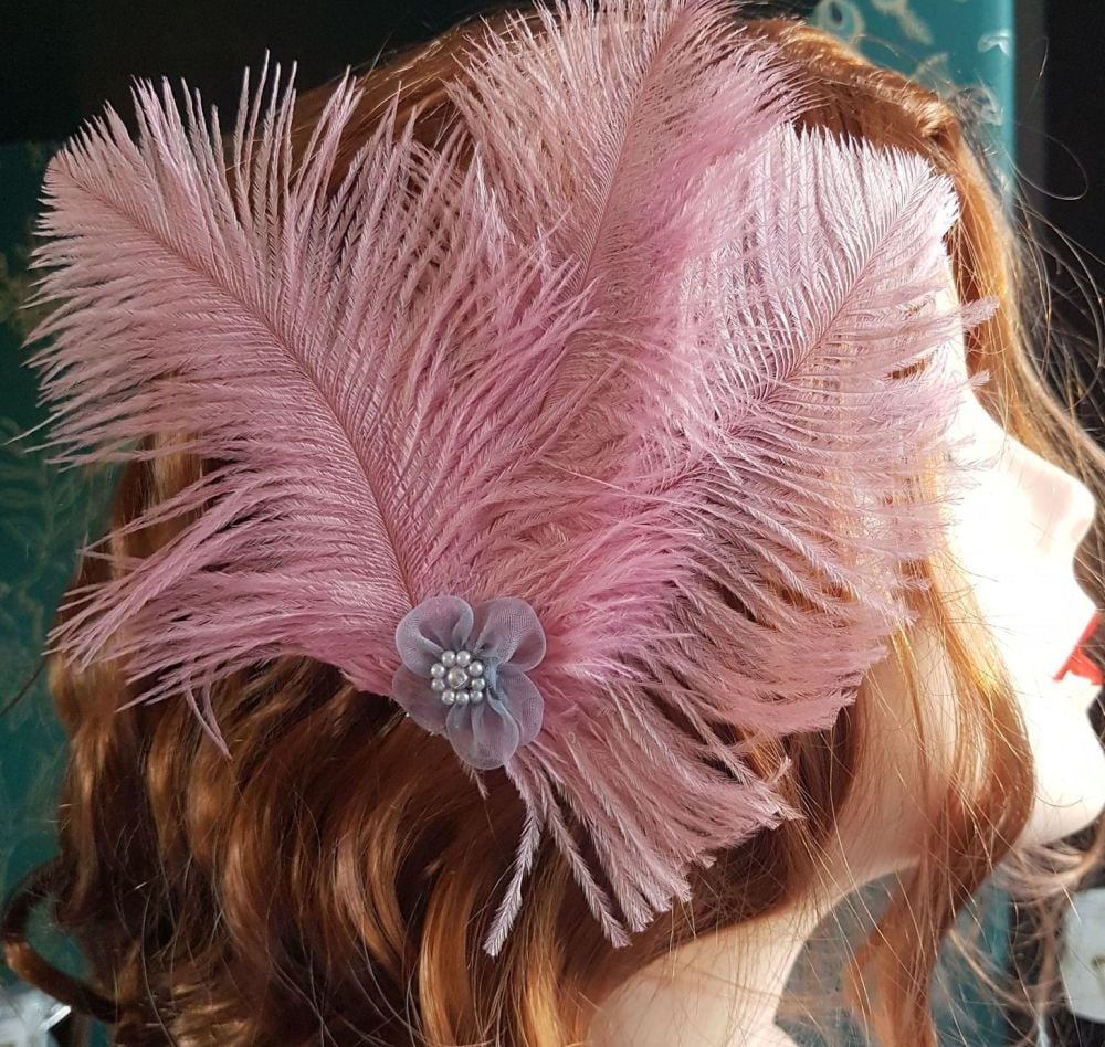 Powder Pink Ostrich Feather Headpiece Clip