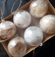 White, Cream and Beige Feather Baubles x 6
