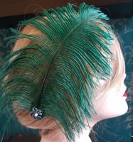 Dark Green Ostrich Feather Hair Piece, Clip Style