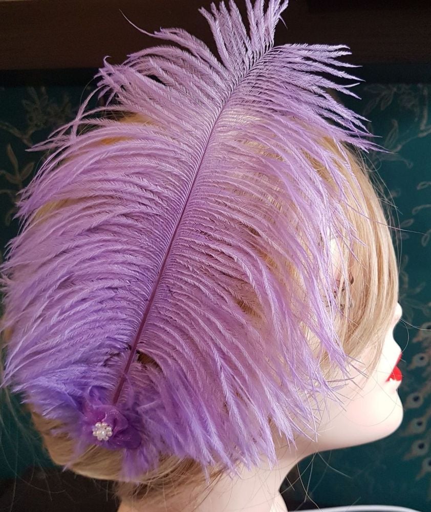 Lilac Ostrich Feather Hair Piece, Clip Style