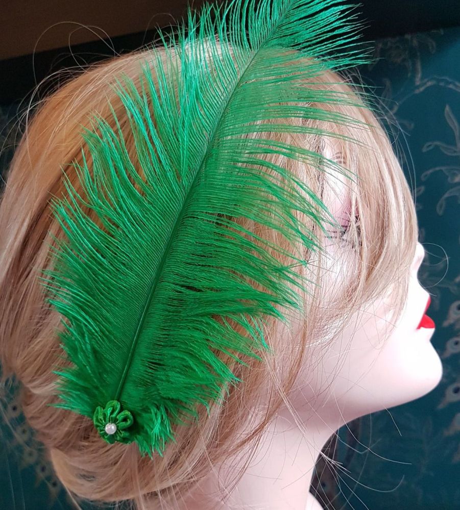 Green Ostrich Feather Hair Piece, Clip Style