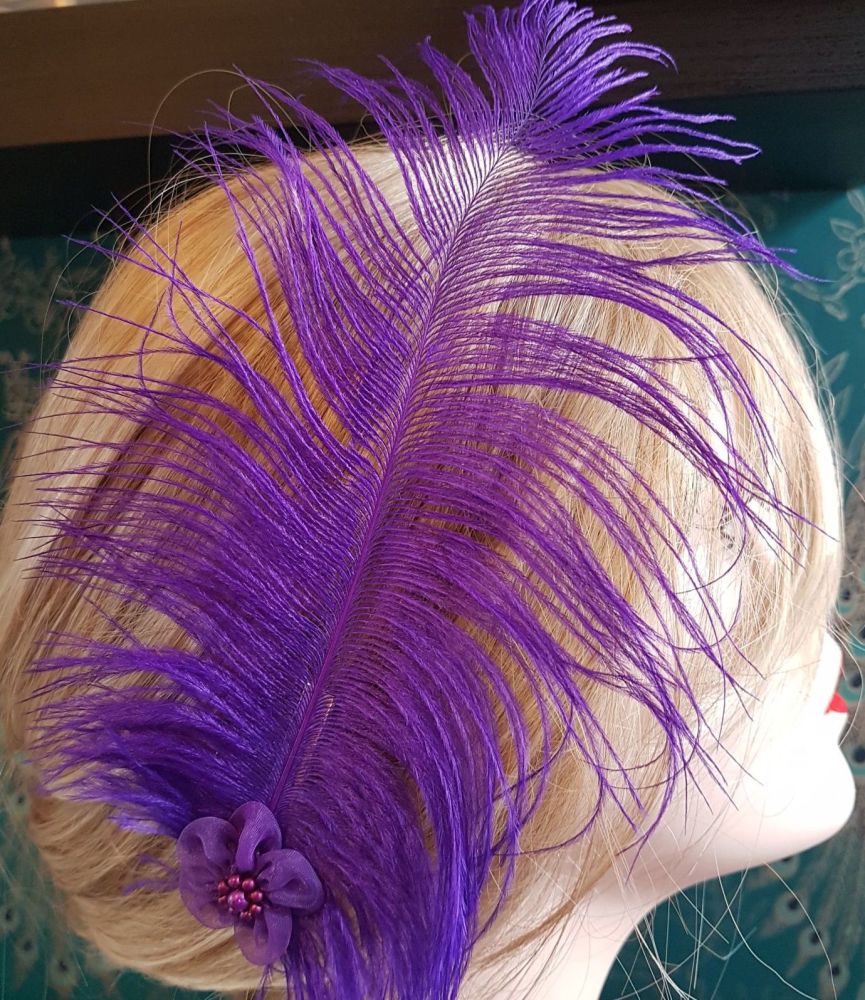 Purple Ostrich Feather Hair Piece, Clip Style
