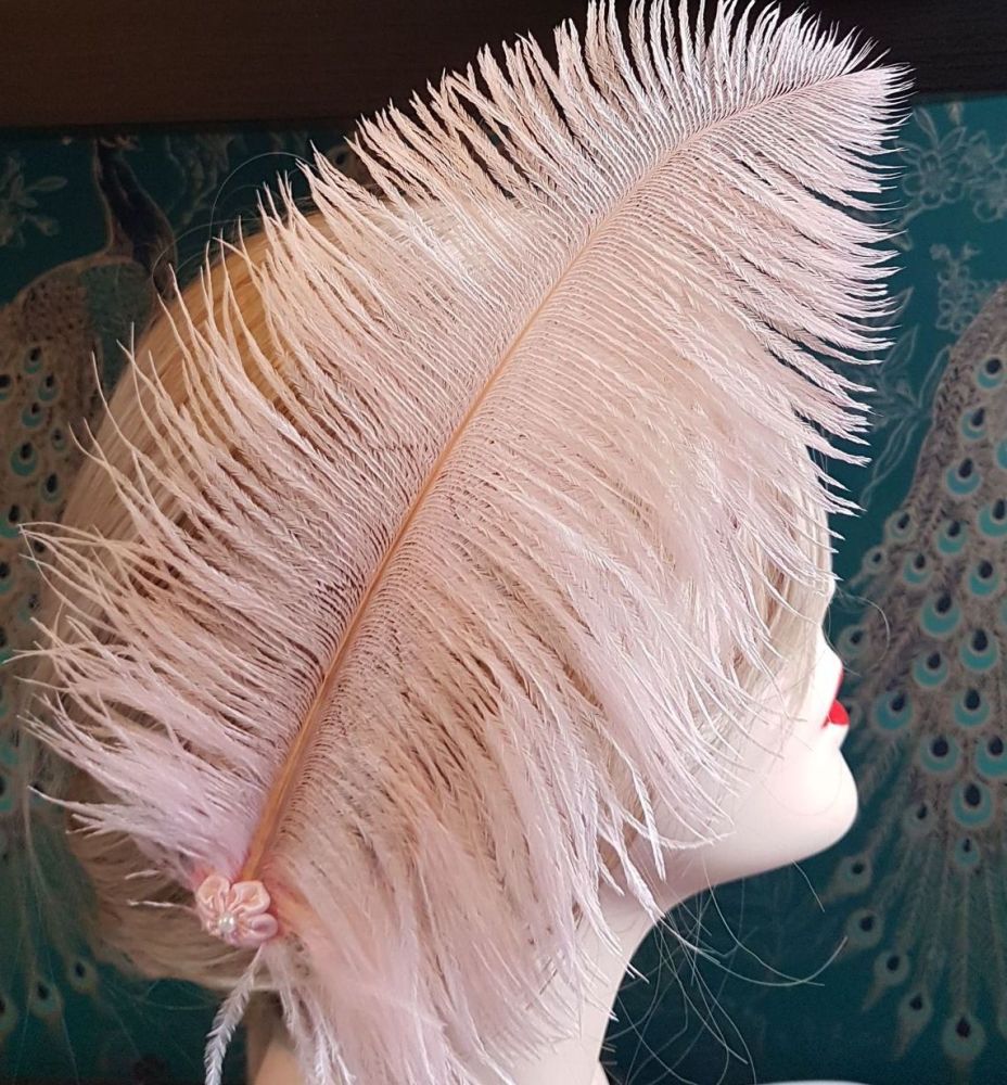 Light Pink Ostrich Feather Hair Piece, Clip Style