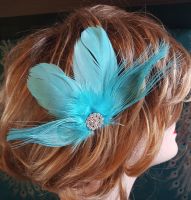 Turquoise Aqua Blue Peacock Feather Hair Clip