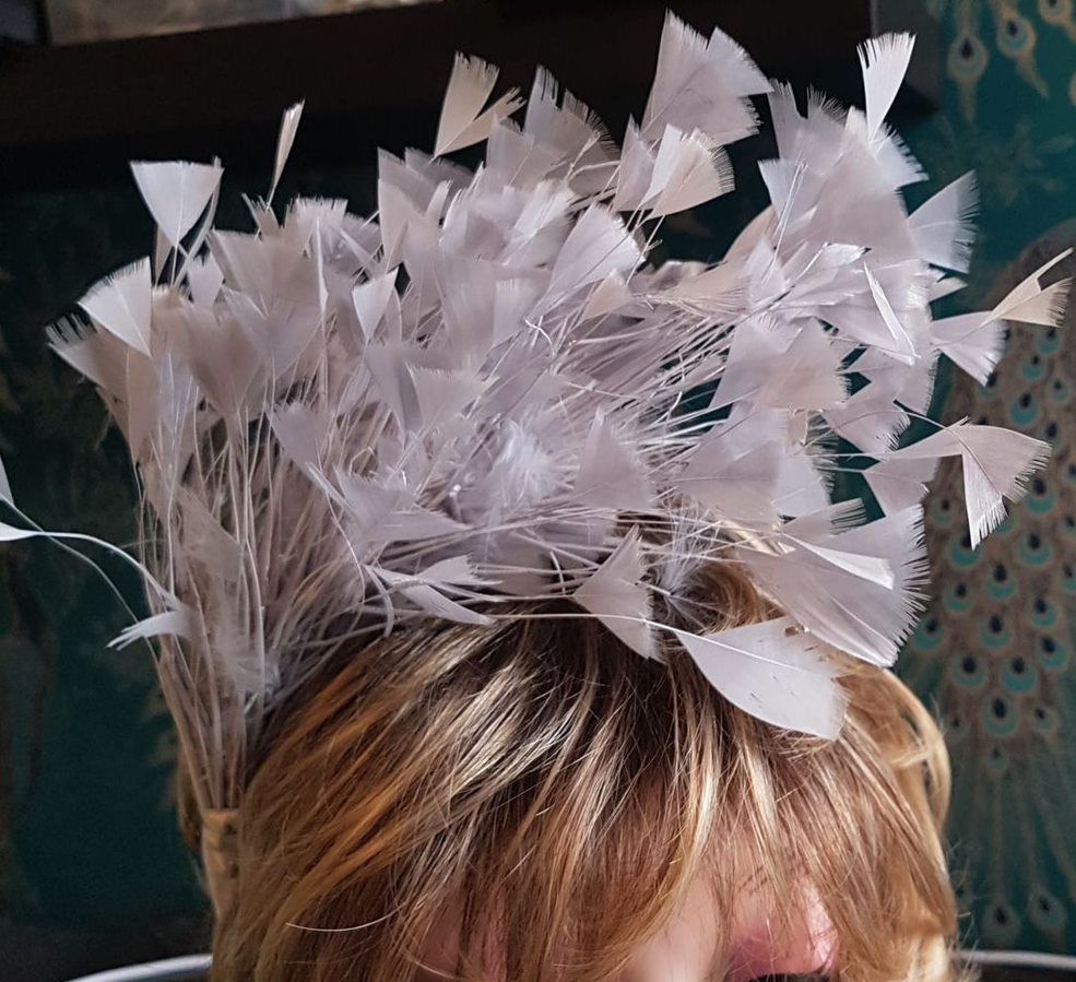 Silver Grey Feather Headband Fascinator Hair Piece