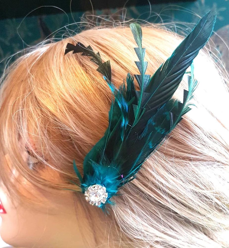 Aqua Blue and Black Feather Hair Clip