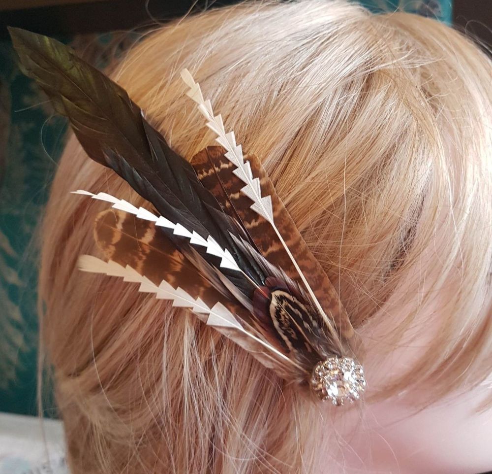 Natural, Cream and Black Feather Hair Clip