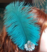 Aqua Blue Ostrich Feather Hair Piece, Clip Style