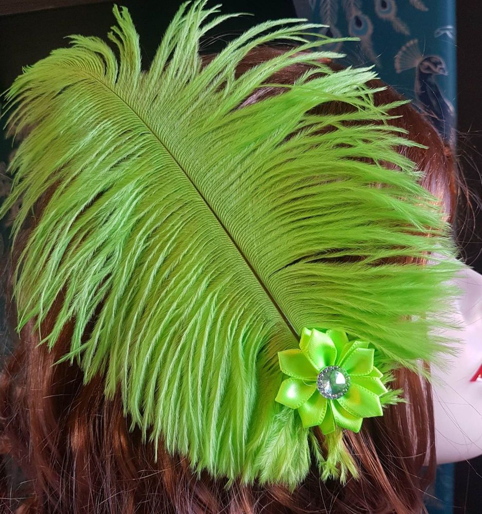 Lime Green Ostrich Feather Hair Piece, Clip Style
