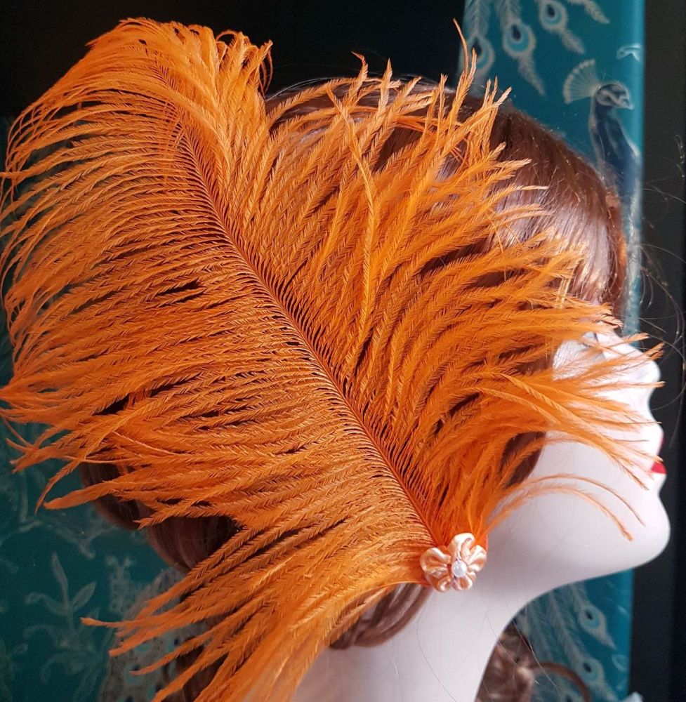 Orange Ostrich Feather Hair Piece, Clip Style
