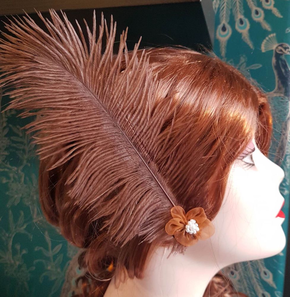 Brown Ostrich Feather Hair Piece, Clip Style