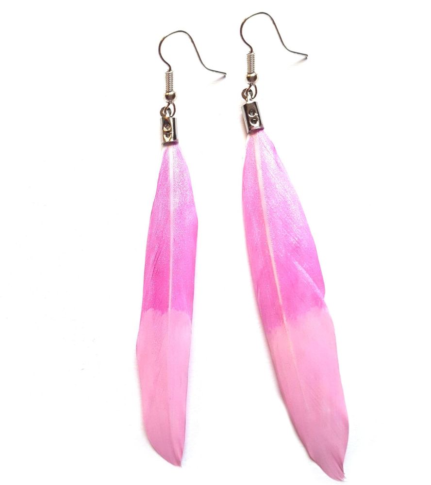 Pink Ombre Hand Painted, Handmade Feather Earrings