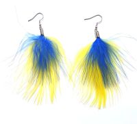 Yellow and Blue Marabou Feather Earrings