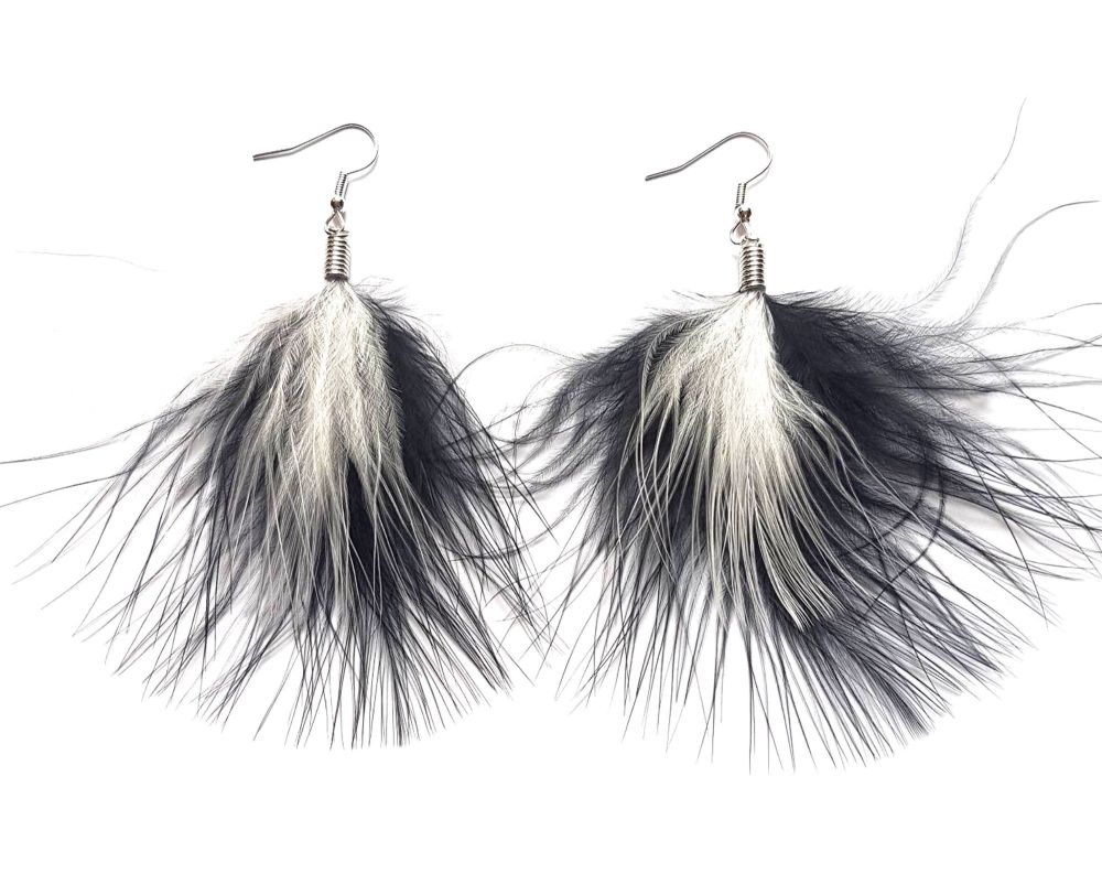 Black and White Marabou Feather Earrings