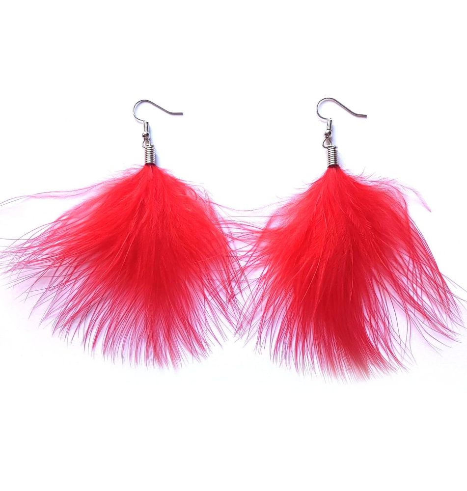 Red Marabou Feather Earrings