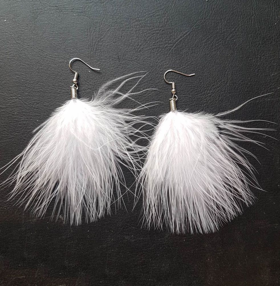 White Marabou Feather Earrings