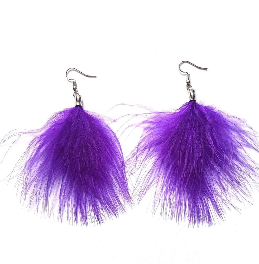 Purple Marabou Feather Earrings