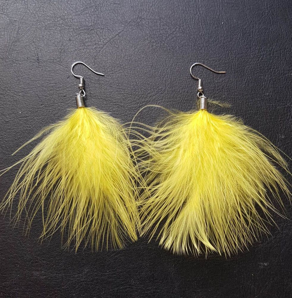 Yellow Marabou Feather Earrings