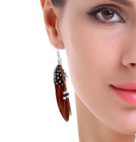 Brown Feather Earrings Embellished with Beads