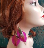 Shocking Pink Goose Double Feather long earrings