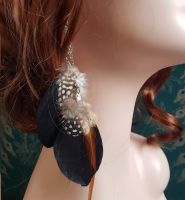 Black Goose Double Feather long earrings