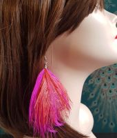 Dark Pink and Burnt Red Ostrich Feather Earrings