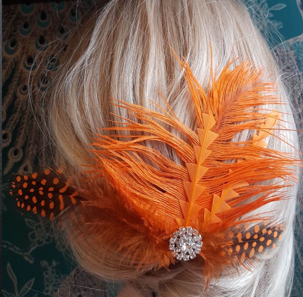 Orange and Peach Feather Hair Accessories