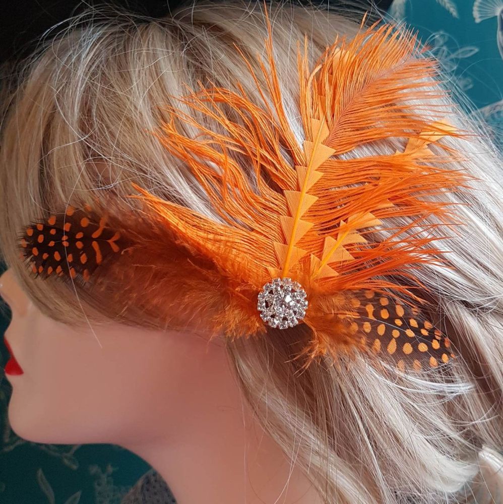 Orange Feather Hair Clip