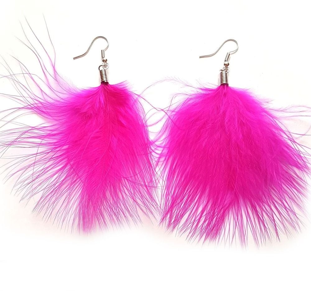 Shocking Pink Marabou Feather Earrings
