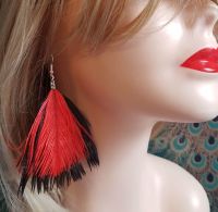 Black and Red Ostrich Feather Earrings