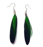 Black Feather Earrings with Dark Green Hackle Feathers