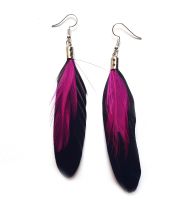 Black Feather Earrings with Shocking Pink Hackle Feathers
