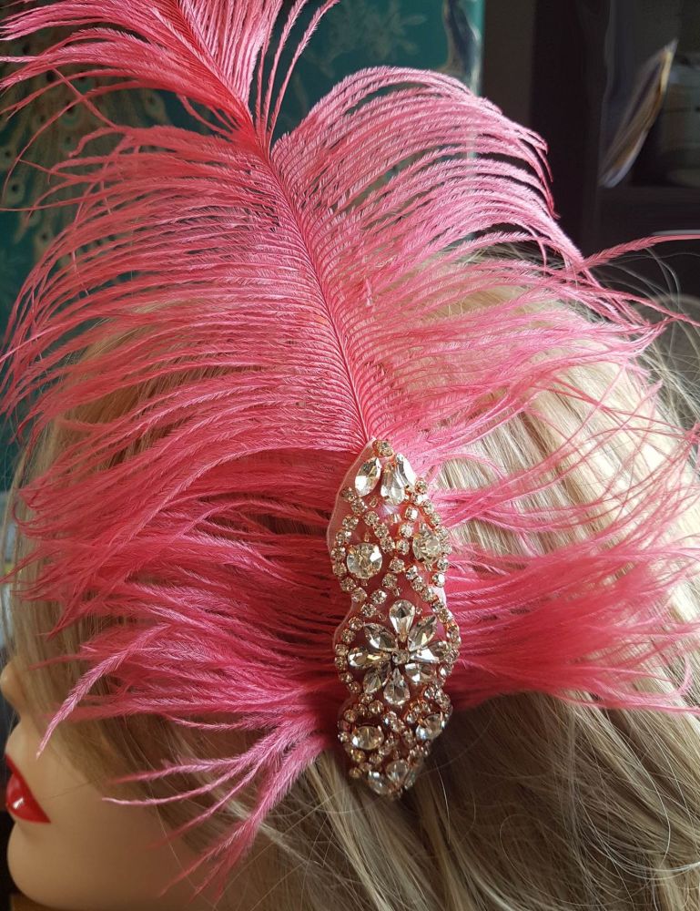 Strawberry Pink Ostrich Feather Headband Hair Piece