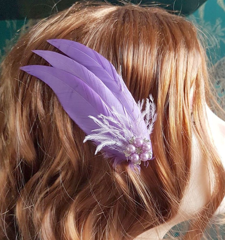Lilac Feather Hair Clip, Pointed